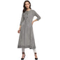 Idalia Striped 3/4 Sleeve,Round Neck Cotton Flared Kurtas For Women Black