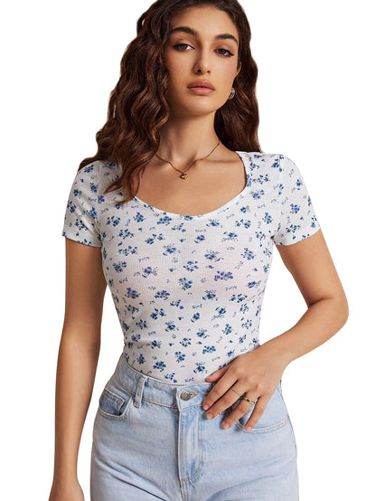 Toochki Tops for Woman | Spandex Top | T-Shirt | Tshirt | Western | for Jeans | Short Sleeve | Stretchable | Floral Printed | Wh