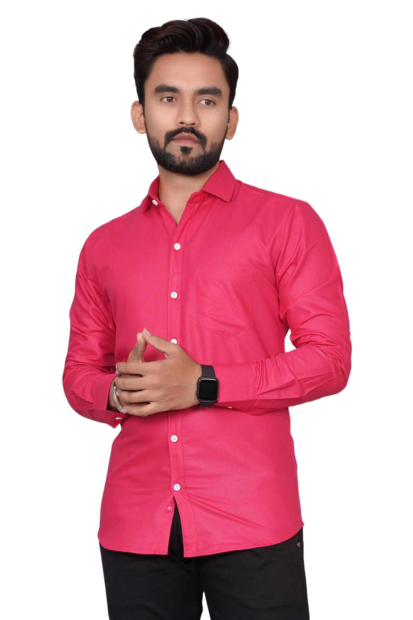 Besix MenS Cotton Blend Solid Shirt With Spread Collared Full Sleeve Button Closure Curved Hem Straight Length And One Pocket |