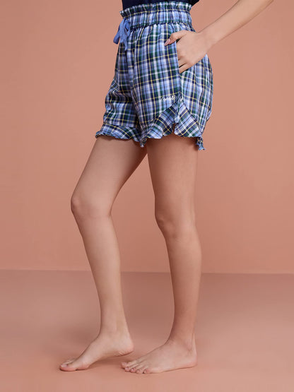 Nykd (Nys131 Cotton Plaid Relaxed Fit Shorts For Women | Comfortable Shorts With Adjustable Drawstring Waistband & 2 Side Pocket