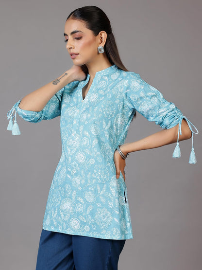 Libas WomenS Pure Cotton Printed Straight Kurtis (26852_Blue