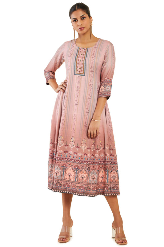 Soch Women Peach Modal Printed Dress Kurta