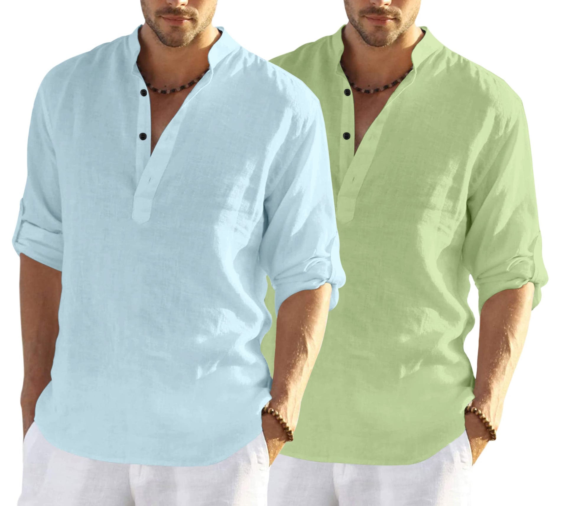 Bellstone MenS Cotton Blend Solid Regular Dress Shirt (Kurta800_Combo_Aqua_Light Green_Xl