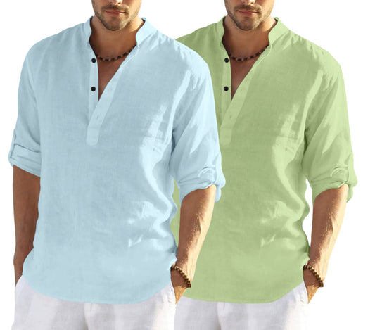 Bellstone MenS Cotton Blend Solid Regular Dress Shirt (Kurta800_Combo_Aqua_Light Green_Xl