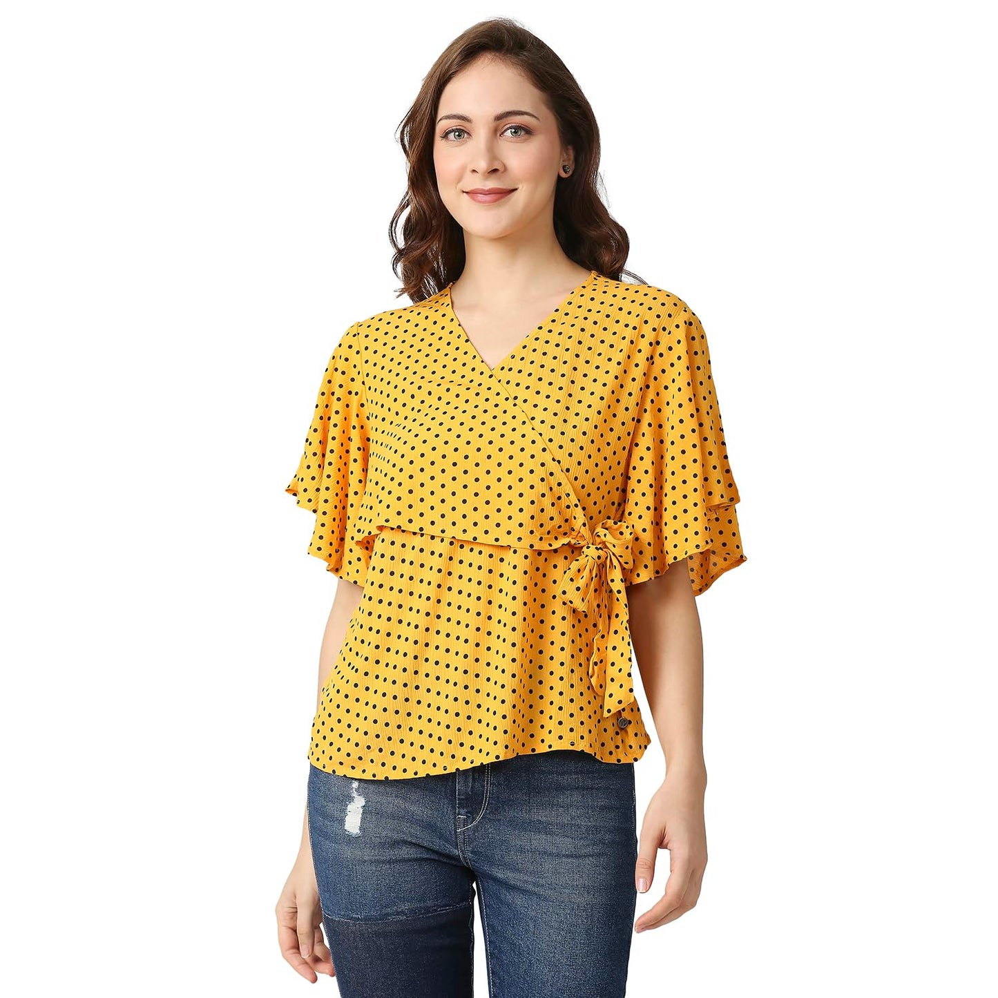 Pepe Jeans Solid Viscose Round Neck Womens Casual Shirt (Yellow, Extra Large)