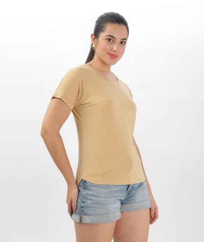SHODOX Womens Cotton Blend Solid Regular fit Round Neck Short Sleeve T-Shirt (Pack of 1)