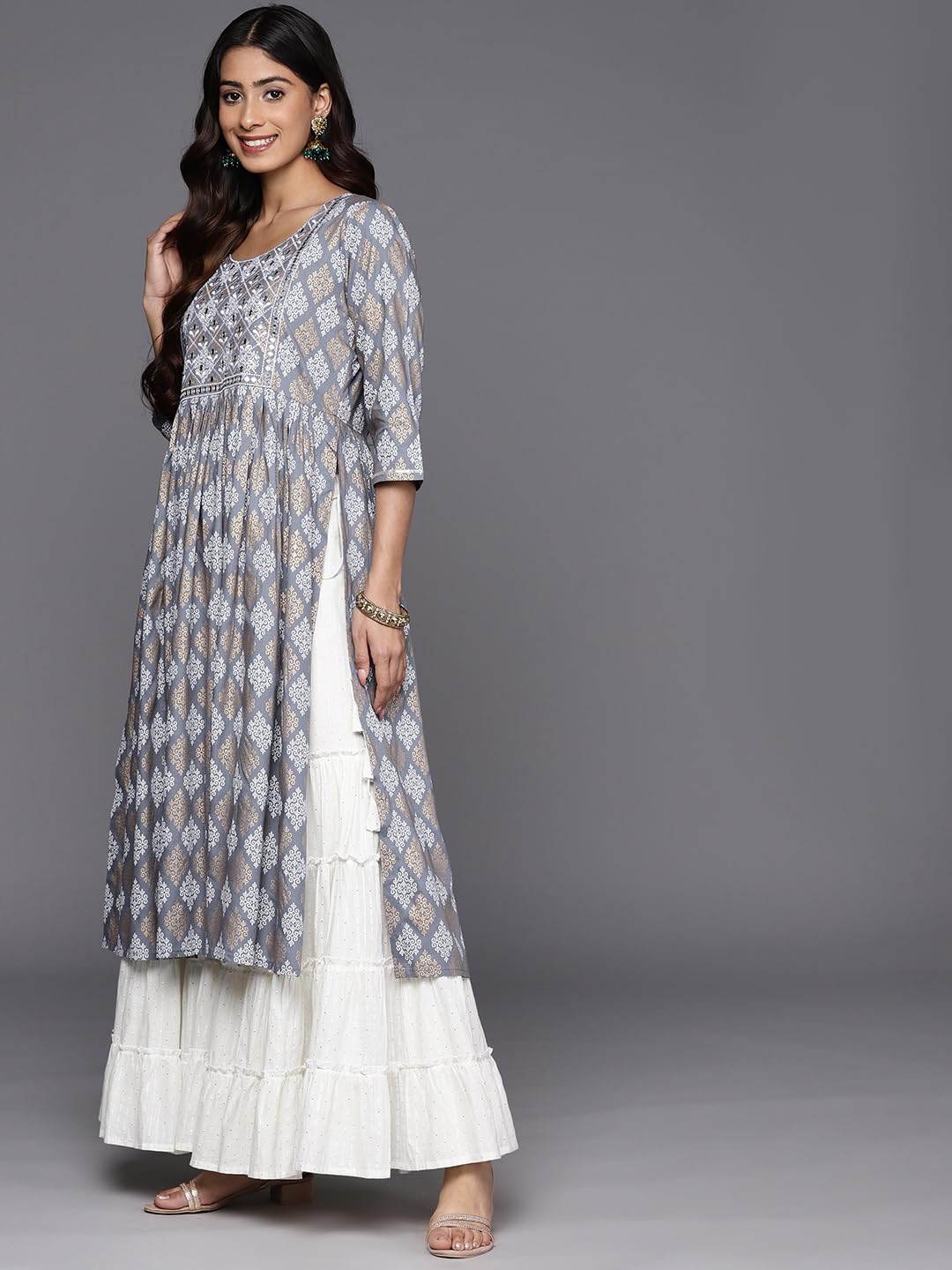 Libas WomenS Viscose Rayon Yoke Design A-Line Kurta (26448_Grey