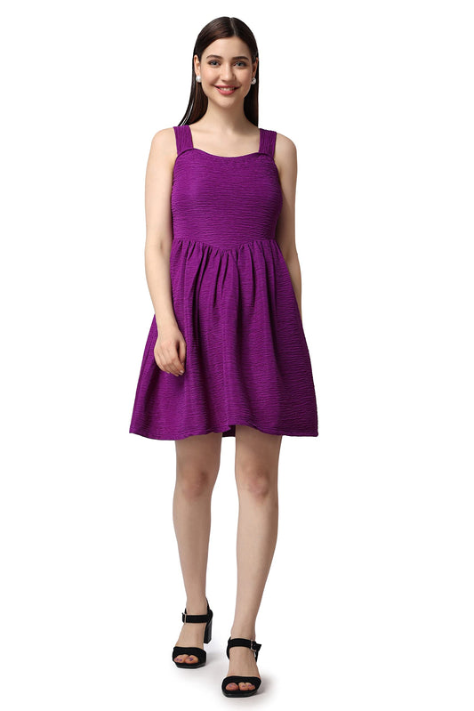 Popwings Casual Self Design Crush Dress For Women || Sleeveless Summer Dress For Women || Latest Stylish Knee-Length Women Dress