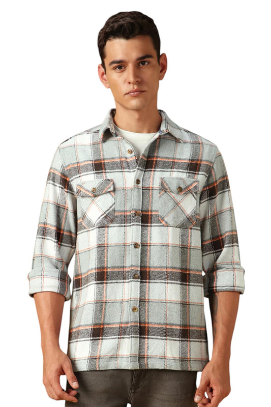 Dennis Lingo Men Flannel Check 100% Cotton Relaxed Fit Full Sleeves Shirts Grey