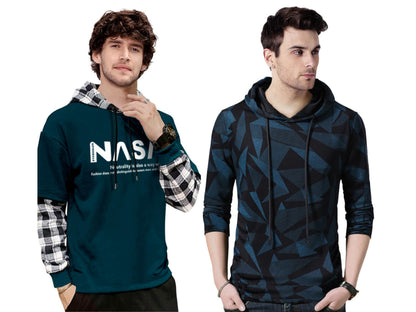 Noble Monk Men Stylish Printed T-Shirt (Pack Of 2) | Full Sleeve | Hooded Neck | Combo Hoodies For Men