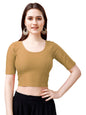 Pujia Mills WomenS Readymade Dobby Cotton Lycra Stretchable Round Neck Half Sleeve Blouse Fancy Gold Color Lycra Stretchable Bl