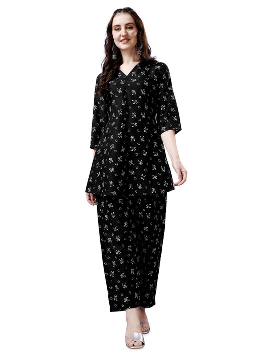Yashika Women Women's Trendy Printed Short Flared Cotton Blend Kurta Palaazo Set