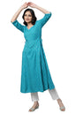 Aurelia Women Teal Dobby Geometric Yarn Dyed Straight Kurta_22Aua13352-702534_M