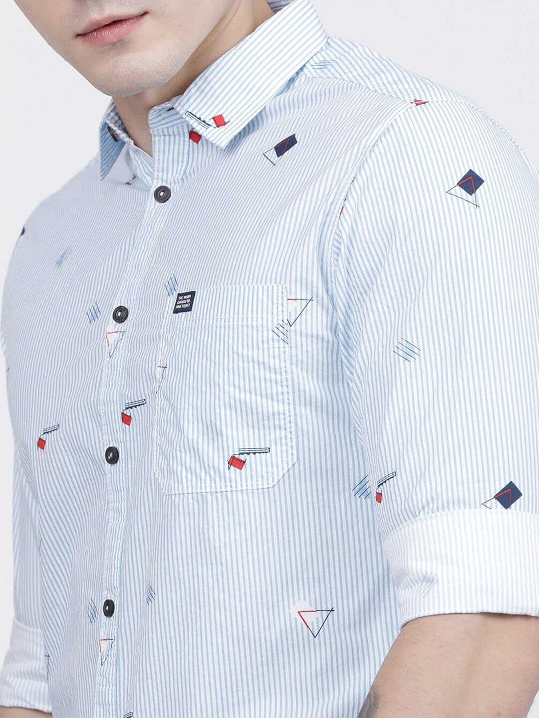 The Indian Garage Co Men Blue Striped Slim Fit Cotton Casual Shirt