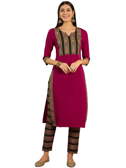 ZIYAA Women's Pink Crepe Kurta and Pant Set