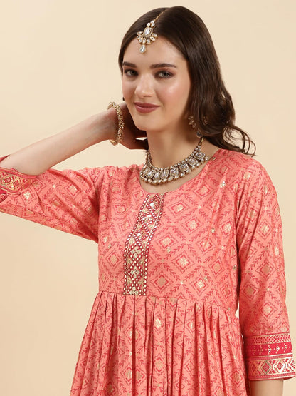 rangita Silk Calf Length Embroidered Anarkali Kurti for Women | Kurta for Women
