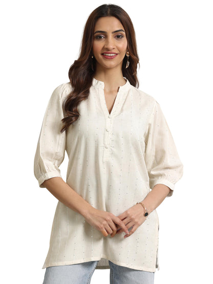 Libas WomenS Cotton Blend Woven Design Straight Kurti (26910R Off White