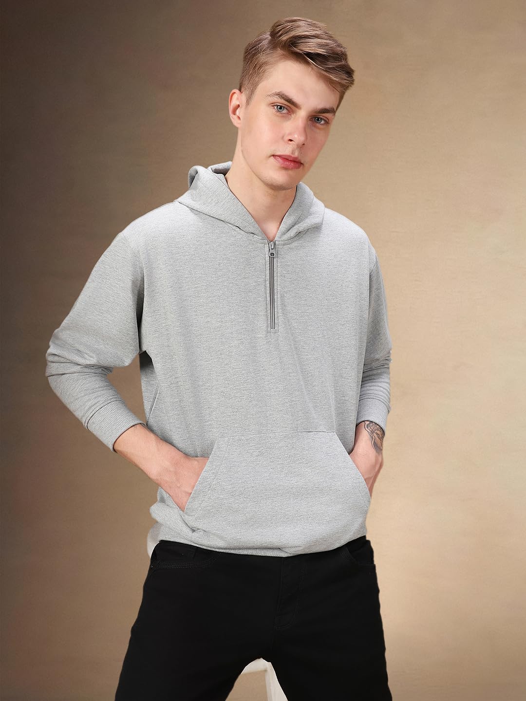 Dennis Lingo Men Solid Polycotton Regular Fit Full Sleeves Pullover Sweatshirts Grey Melange