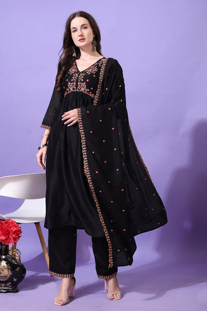 Pratham Blue WomenS Silk Embroidered Anarkali Kurta Palazzos With Dupatta |Kurta Sets For Women |Women Kurta | Women Embroidere