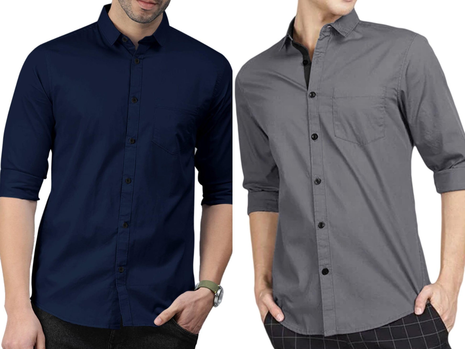 Noble Monk MenS Solid (Combo Pack Of 2) -Regular Fit Casual Shirt |Full Sleeve - Regular Fit