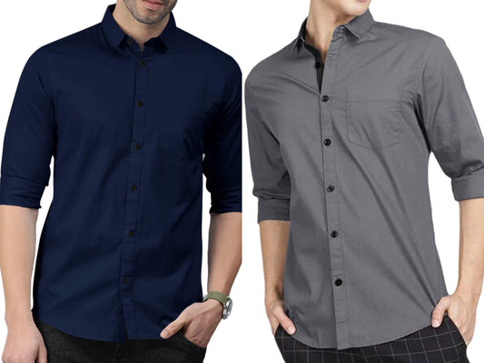 Noble Monk MenS Solid (Combo Pack Of 2) -Regular Fit Casual Shirt |Full Sleeve - Regular Fit