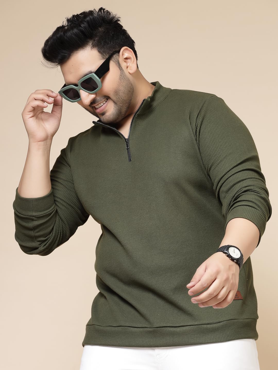 Rigo Waffle Knit Solid Plus Size T-Shirt for Men | Full Sleeves T-Shirt | Solid T-Shirts for Man | Stylish, Casual Wear Plus Siz