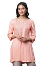 Aurelia Women Peach Abstract Solid Viscose Straight Kurti