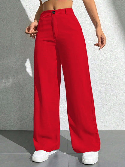 Toochki Trousers for Women | Womens High-Waisted Pant | Trouser | Korean Style | Bottom Red