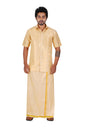 PRAKASAM COTTON-Mens Art Silk Tissue Wedding Set/Art Silk Tissue 8 Mulam (8-Yard) Dhoti and Stitched Half Sleeve Shirt