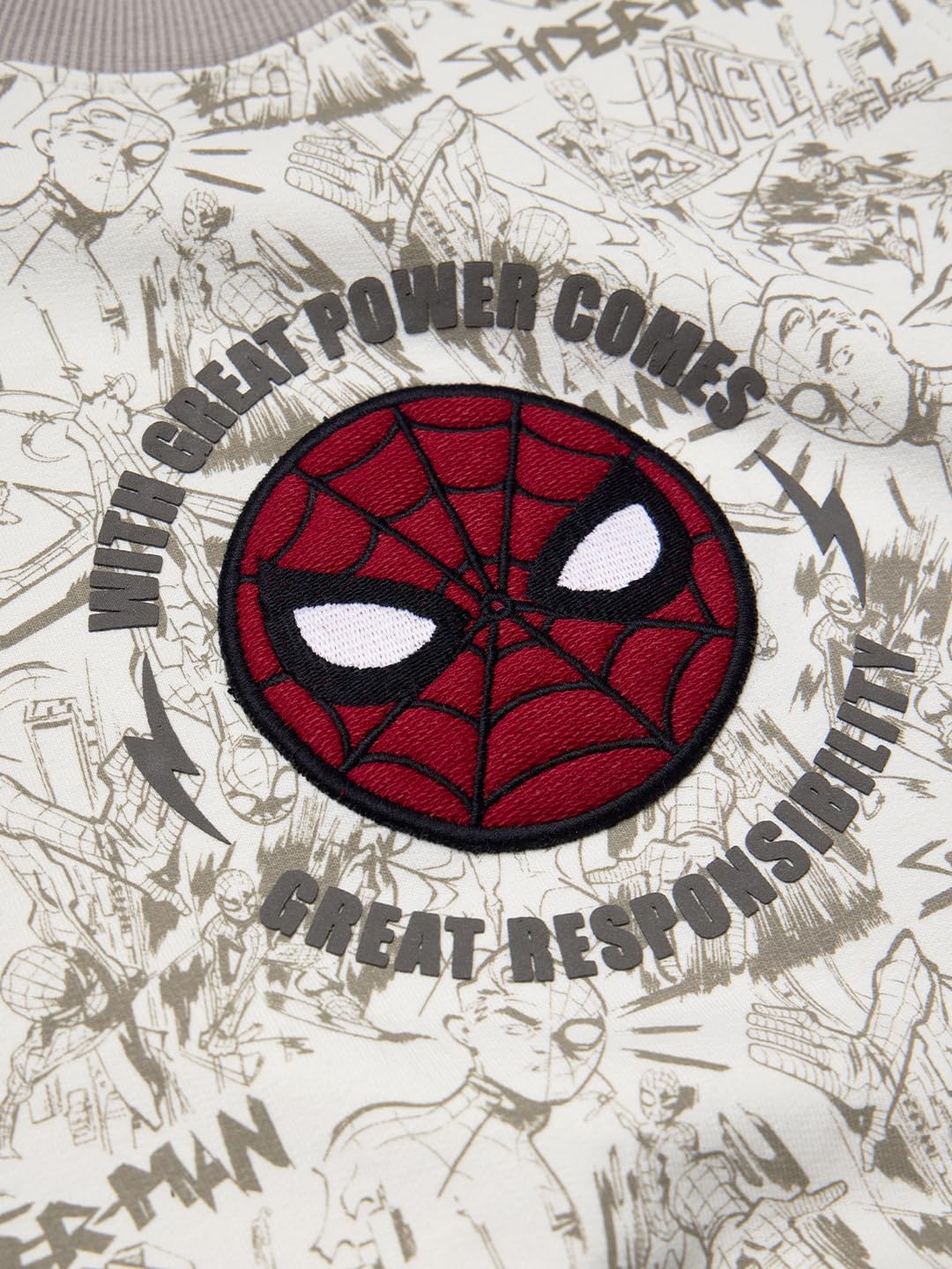 The Souled Store Official Spider-Man : Great Power Boys Long Sleeves Round Neck Color Blocked Regular Fit Cotton Sweatshirts Whi