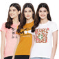 Preneum Womens Cotton Regular Fit Latest Graphic Stylish Printed Short Sleeves Casual T-Shirt || Trendy & Styles (Pack 3), Brig