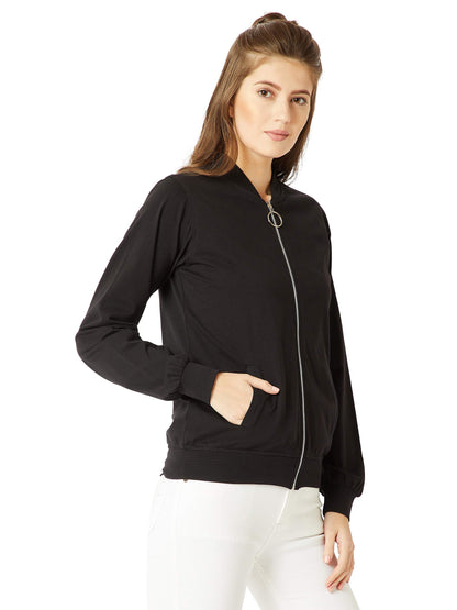 Miss Chase WomenS Cotton Standard Round Neck Full Sleeves Solid Ring Puller Detailing Zippered Bomber Jacket (Mcaw18Jkt02-54-62