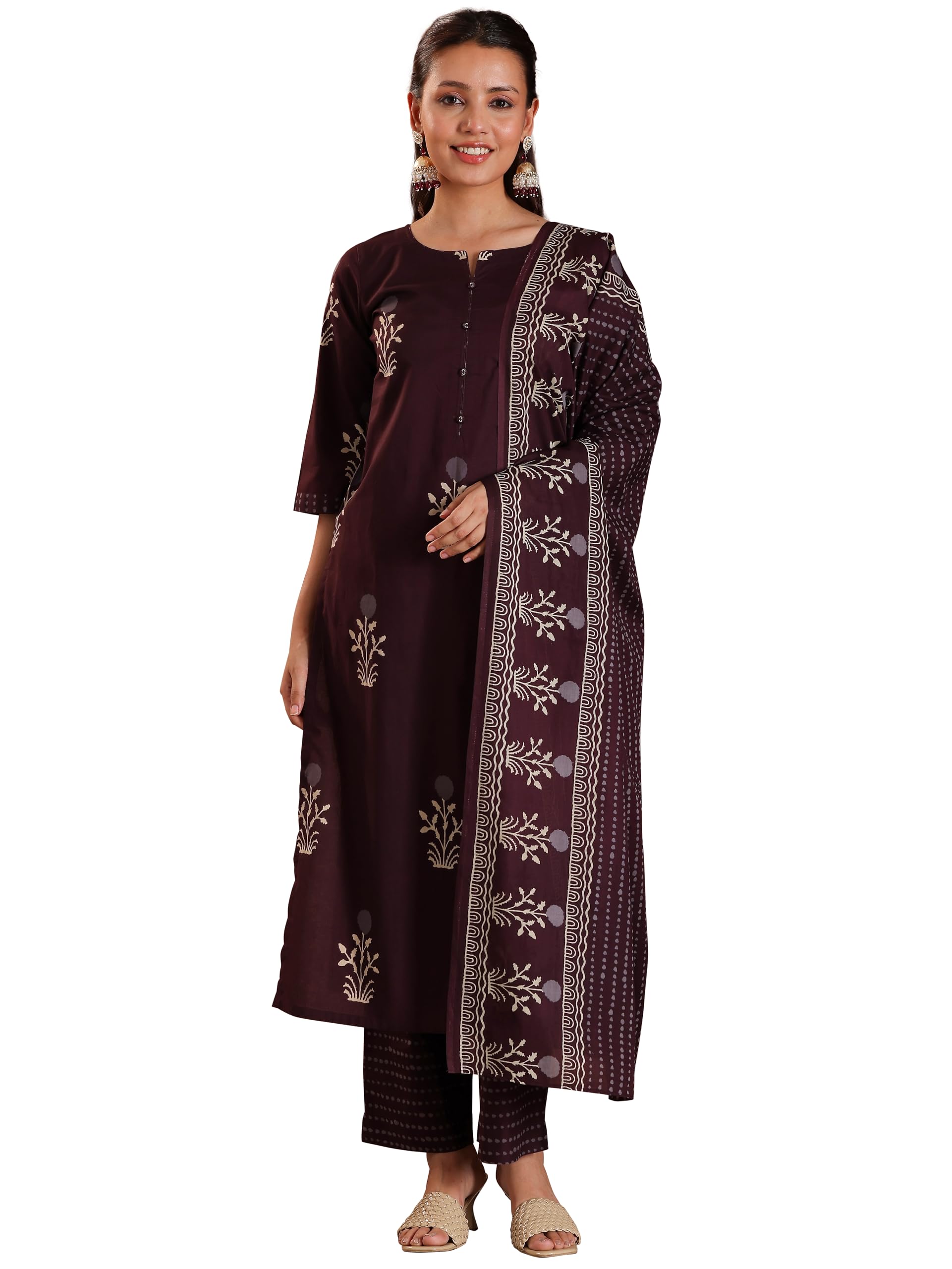 Libas WomenS Pure Cotton Printed Kurta Set (369130R Brown