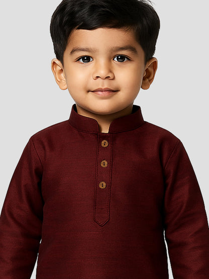 Jbn Creation Boys Wine Cotton Silk Blend Kurta And Pyjama Set