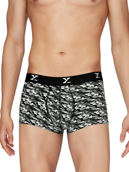 XYXX Mens Underwear Shuffle IntelliSoft Antimicrobial Micro Modal Trunk Pack of 5 (Camo Blue & Orange;Camo Monocrom;Yoga Pet;Tw