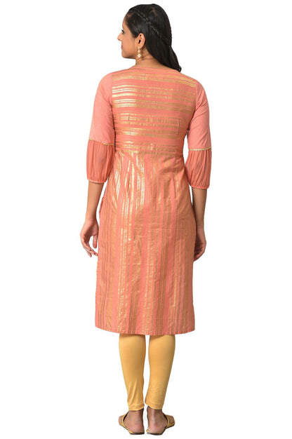 Aurelia WomenS Rayon Floral Regular Peach Sequined Yoke Striped Kurta (23Fea14045-505382