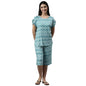 Enamor Essentials-Relaxed Fit Viscose Printed Ruffled Trim Tee & Shant Lounge Set For Womens-EC18 (EC18_Green Stone Tie Dye Aop_