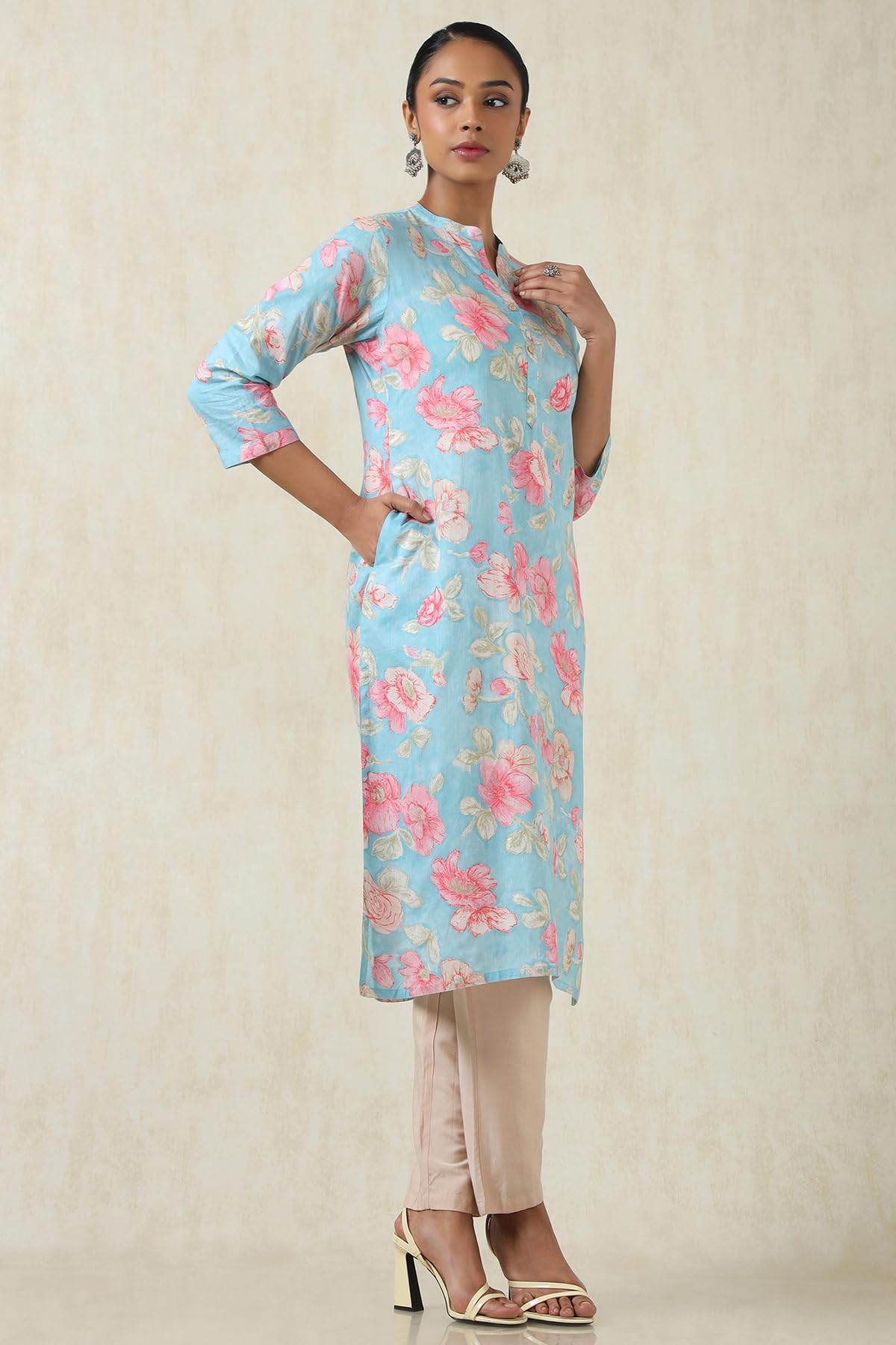 Soch WomenS Cotton Botanical Regular Kurta (Cws5Ku61081_Powder Blue