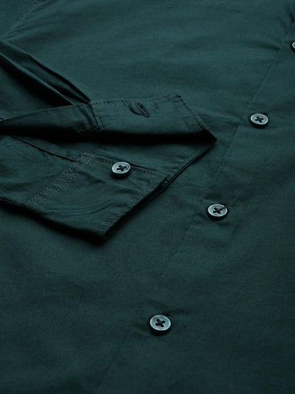 The Indian Garage Co Blue Regular Fit Mandarin Collar Solid Long Sleeves Shirt
