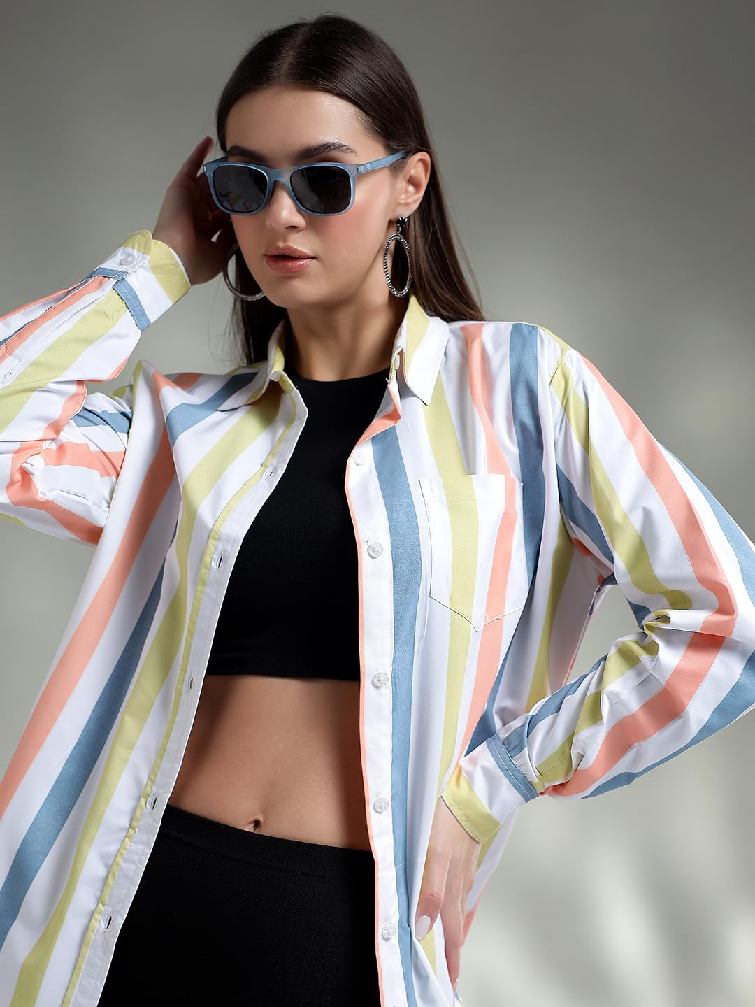 Kotty WomenS Striped Looking Spread Collar Shirts(Multicolor,S)