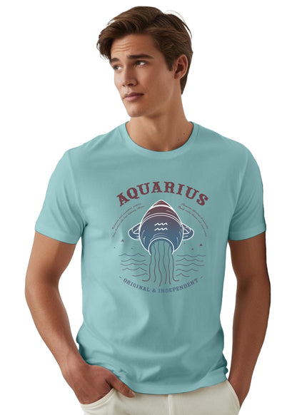 Peppyzone Mens Regular Fit T-Shirt (PZ-ZodiacAquarius6001_Sky Blue