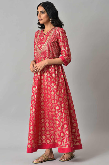 Aurelia Pink Foil Pattern Cotton Kurta With Zari Embroidery