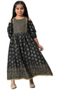 Aurelia Girls Black Cotton Floral Printed Flared Dress_22AUG10291C-506265_12-13