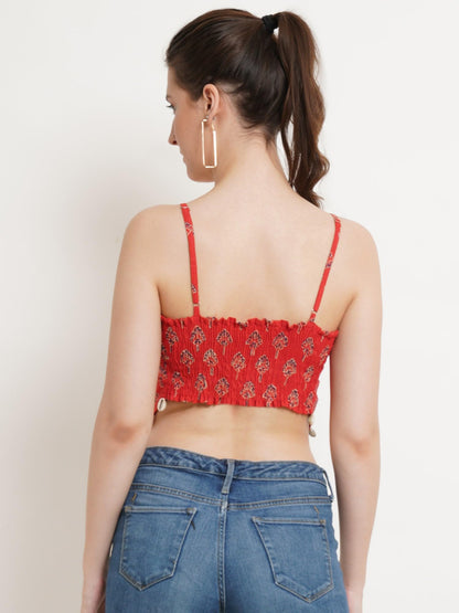 POPWINGS Casual Hankie Cotton Sustainable Bagru Print Crop Top for Women || Square Neck Crop Top for Women || Sleeveless Crop To