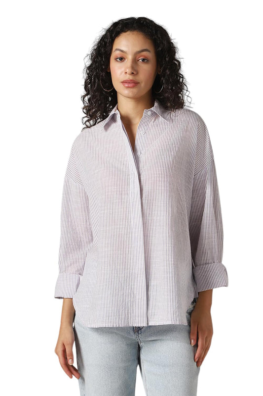 Hubberholme Women Striped Longline Length Oversized Long Sleeve Shirt