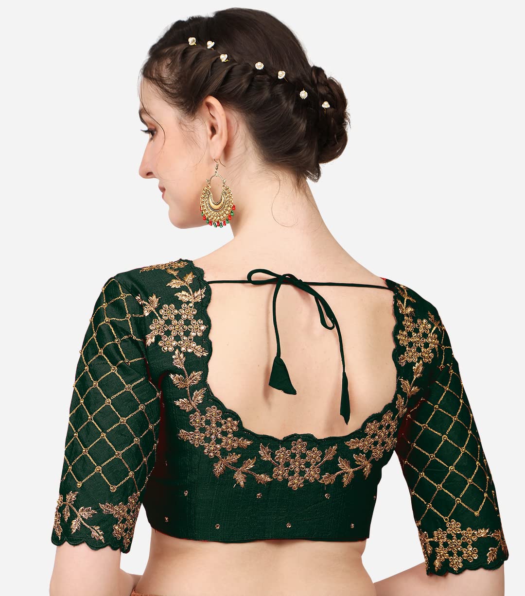 Pujia Mills Women's Embroidery Blouse, Rough Cut & Stone Work, Size 36, Bottle Green