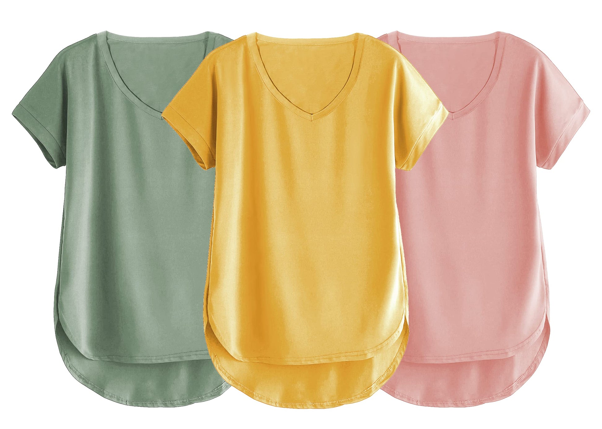 Fabricorn Combo Of Three Plain Mustard Yellow, Sage Green And Dusty Rose V-Neck Up And Down Cotton Tshirt For Women (Mustard Yel