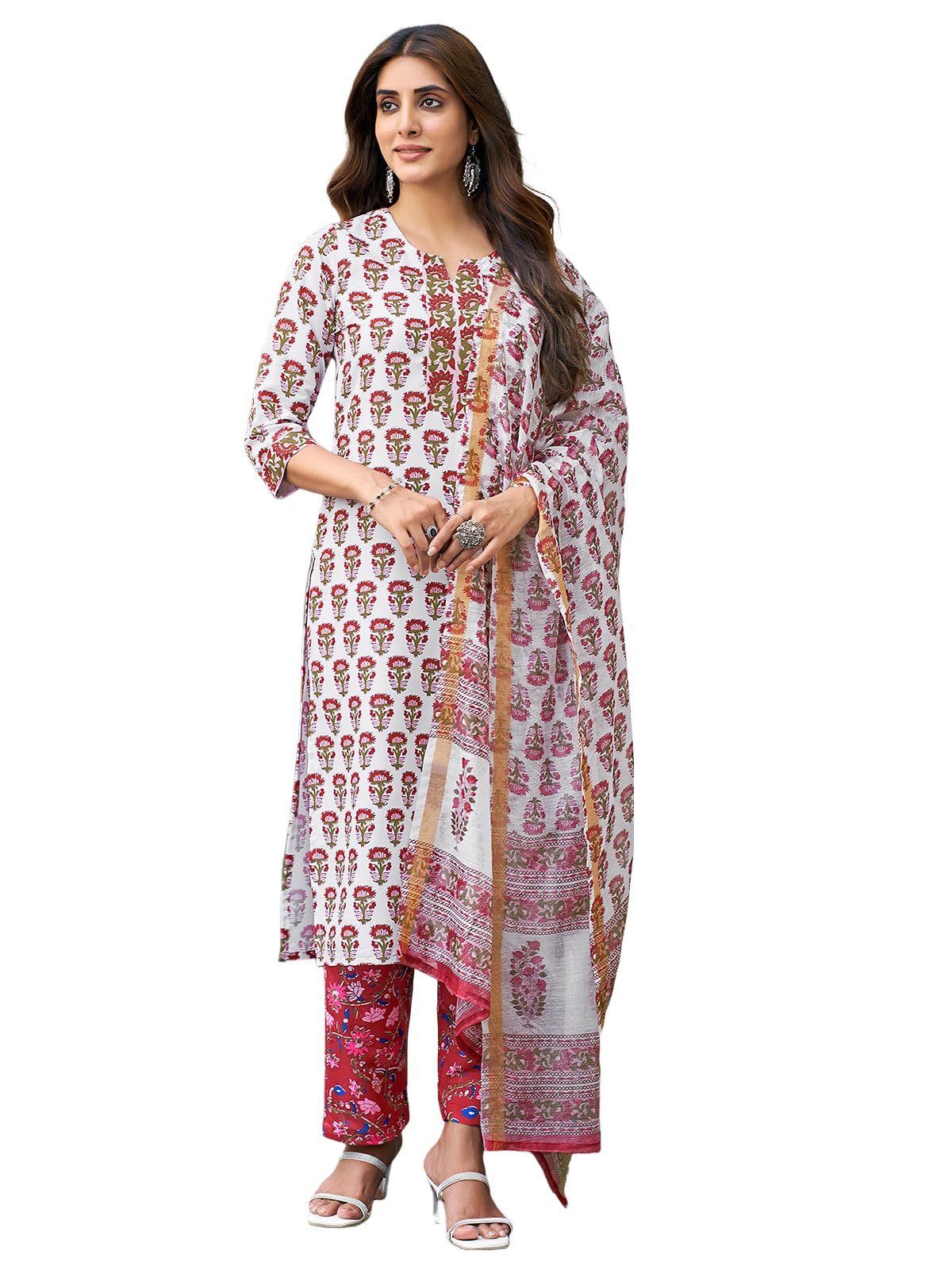 Sanisa WomenS Rayon Blend Floral Printed Straight Kurta With Pant And Dupatta Set| Ethnic Set | Suit Set | Kurta Set(129Kbd1394