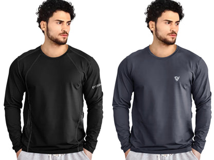Noble Monk MenS Regular Fit T Shirt (Combo Pack Of 2) |Full Sleeves |Round Neck |Casual Tshirt For Men