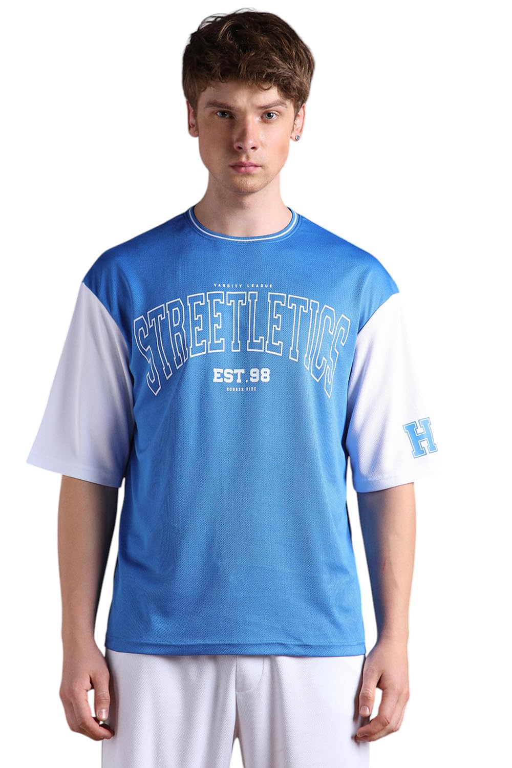 Hubberholme Men Printed Oversized Round Neck Half Sleeve Tshirts 129 Blue